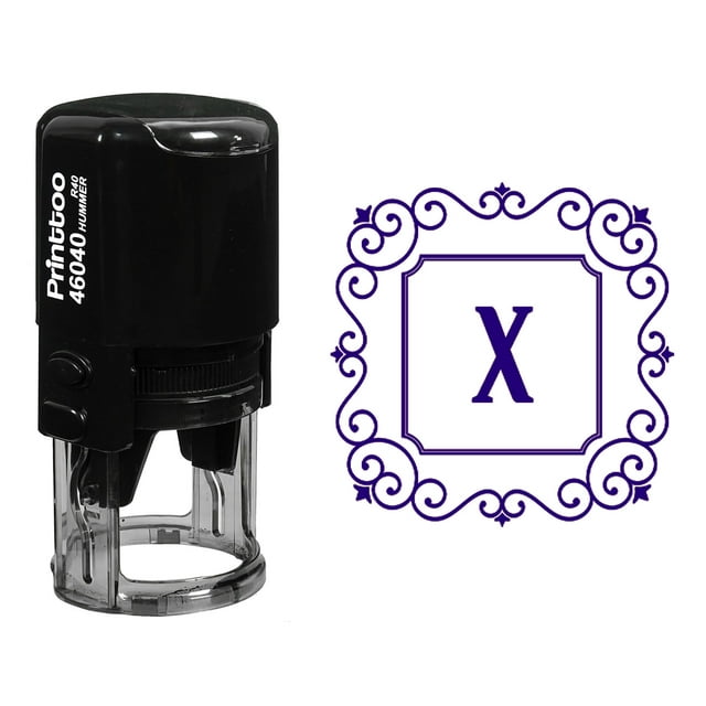 Printtoo Self Inking Square Swirl Border X Alphabet Monogram Initial Office Stationary R-40 Rubber Stamp