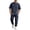 Navy, variant on Migroa Mens 2 Piece Sweatsuit Set Short Sleeve Sweatshirt Jogging Sweatpants Tracksuits Outfits T Shirts And Loose Pants Summer Textured Suits Black L