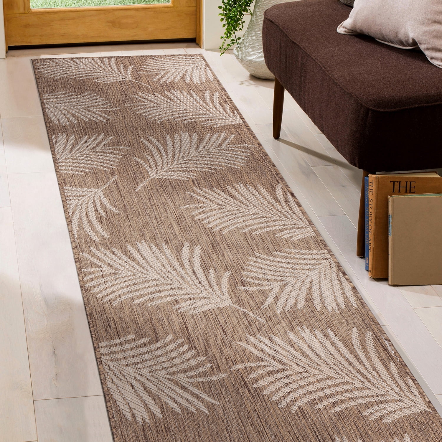 World Rug Gallery Contemporary Palm Leaves Textured Flat Weave Indoor/Outdoor Area Rug - BROWN 2'x7'