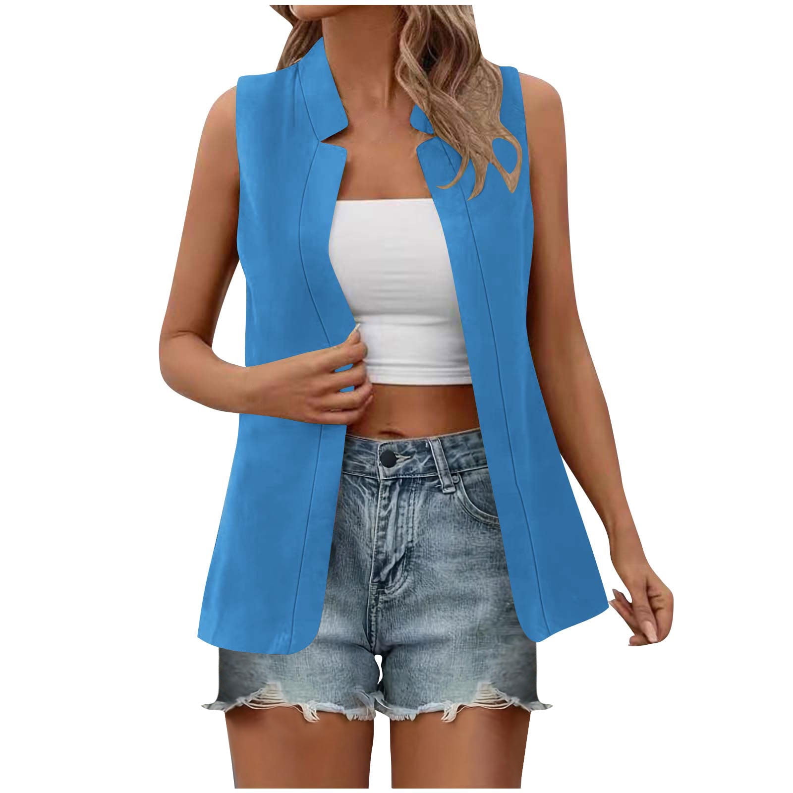 Women's Notched Detail Open Front Sleeveless Casual Plain Solid Vest Blazer Clearance - image 3