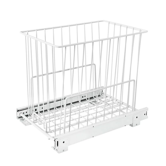 Rev-A-Shelf HRV-1215 S Sliding Pull Out Steel Wire Laundry Clothes Hamper Basket, White