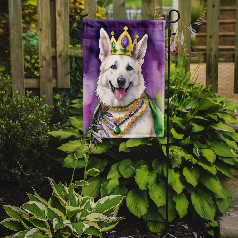 White German Shepherd King of Mardi Gras Garden Flag 11.25 in x 15.5 in