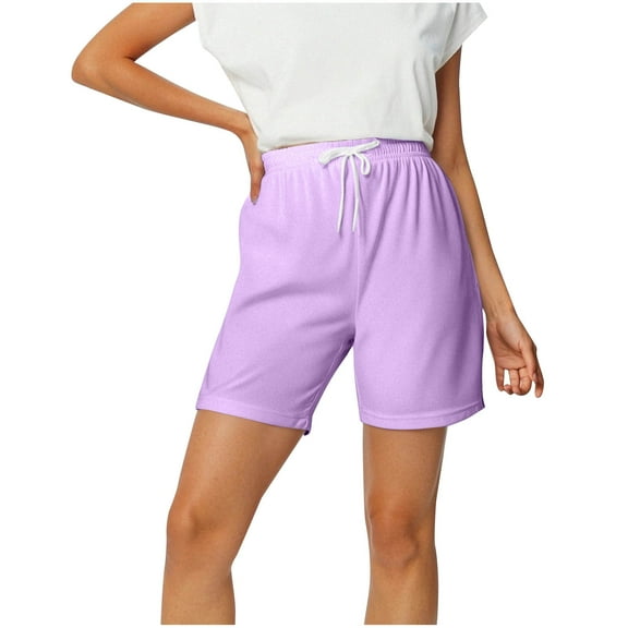 Kvture Women's Bermuda Shorts High Waisted Summer Casual Workout Yoga Athletic Shorts Drawstring Loose Solid Color Trouser Purple M