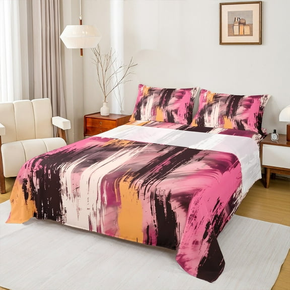 Manfei Chic Abstract Ombre Twin Sheet Sets, Modern Fashion Fitted and Flat Sheet, Teen Kid Child Adult Ultra Soft Home Decor, 3pcs