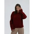 thumbnail image 3 of Women'S Oversized Sweaters Fuzzy Chunky Warm Pullover Sweater Wine Red M, 3 of 8