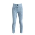 thumbnail image 4 of Usloyux Women High Waisted Slim Fit Ribbed Leggings with Tummy Control Yoga Workout Streetwear Activewear Long Pants for Casual Daily Gym, Light Blue S, 4 of 5