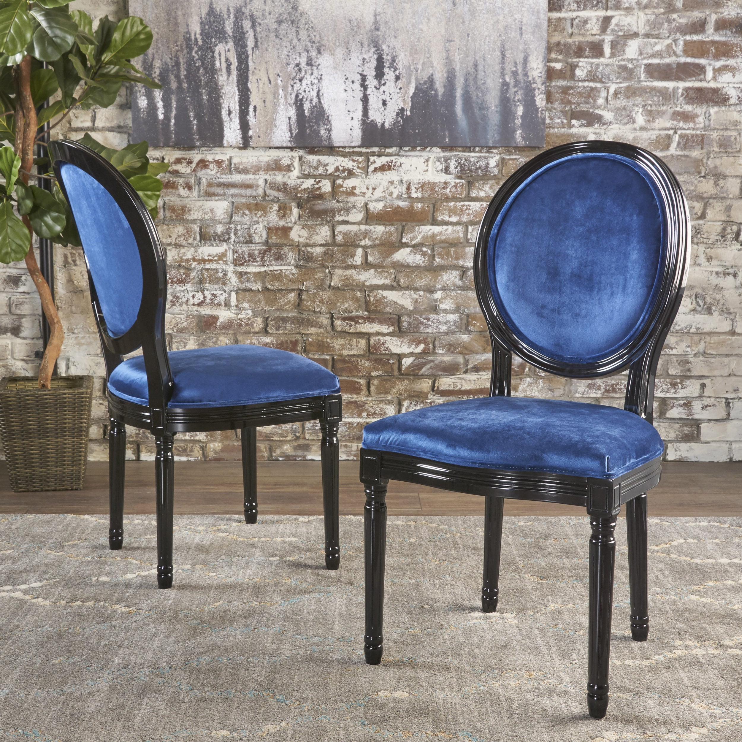 Noble House Phinnaeus Indoor FrenchVelvet Dining Chairs, Set of 2, Navy