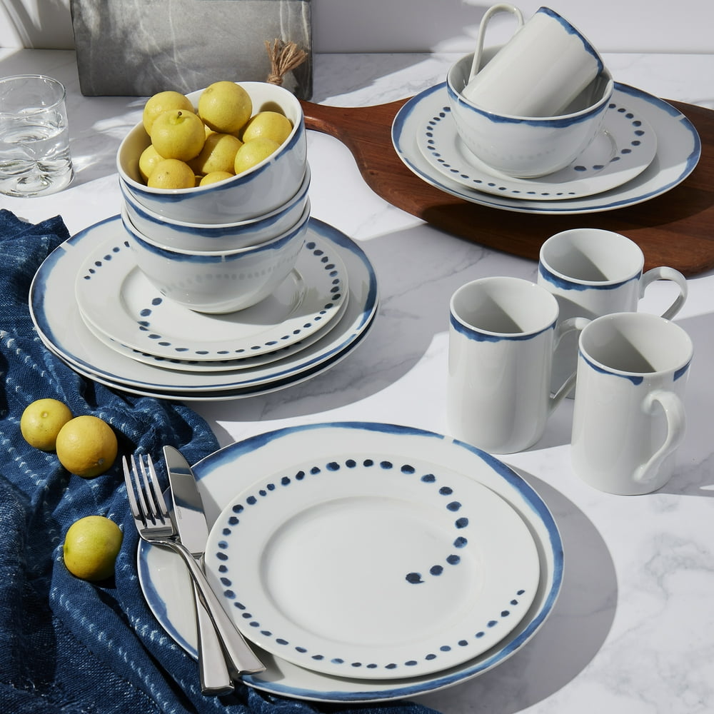Tabletops Gallery Isla Round 16pc Dinnerware Set, Swirl and Dots
