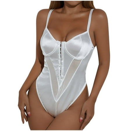

Corset Tops for Women Women S Casual Sexy Fashion Satin Mesh Stitching Pure White Style Breasted High-End Bodysuit