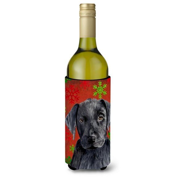 Carolines Treasures SC9404LITERK Labrador Red and Green Snowflakes Holiday Christmas Wine Bottle Hugger Wine Bottle