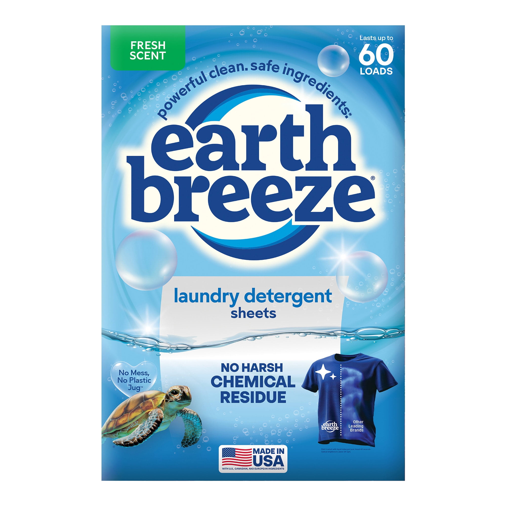 (8 pack) Earth Breeze Hypoallergenic Laundry Detergent Sheets, Fresh Scent, Odor Fighting, 60 Loads