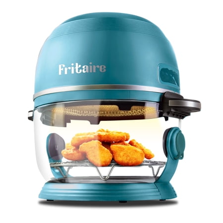 Fritaire Self-Cleaning Glass Bowl Air Fryer, 5 Qt, 6 Functions, BPA Free, Rotisserie/Tumbler, Green