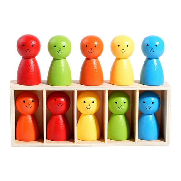 10x Rainbow Wooden Molls People Figuras bloques tempranos Coordinación de ojo a mano con caja de madera para más de 3 años niños