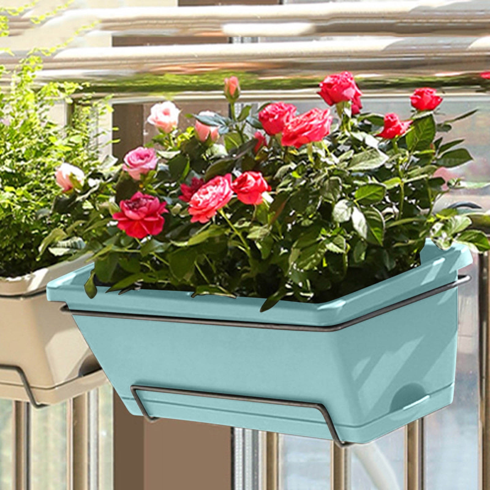 4PCS Window Box Planter with Drainage Holes & Matching Saucers,17 Inch Rectangular Flower Pot for Vegetables Herbs Flower for Indoor Outdoor Garden Decor Patio Balcony Windowsill Deck Railing