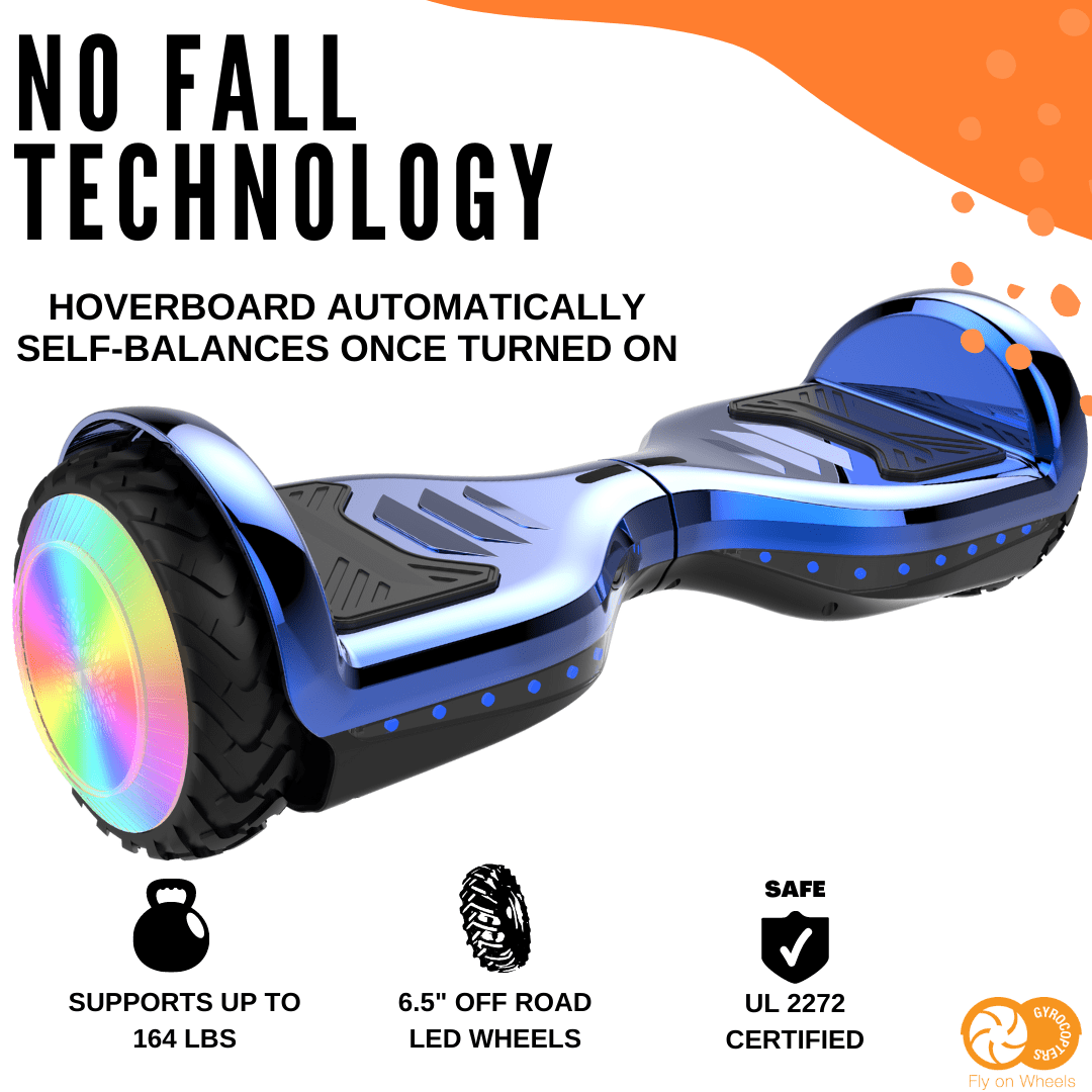 Gyrocopters PRO 6.0 Off Road Hoverboard Blue UL 2272 Certified Bluetooth Connectivity LED Wheels Smart App No Fall Technology Front and Back Lights Walmart