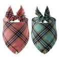 thumbnail image 1 of Bandanas pour Chien à Carreaux, 2 Pcs Foulard Triangle Réversible avec Franges, 1 of 5