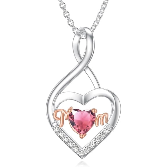 LONAGO Mothers Day Necklace for Mom 925 Sterling Silver Infinity Heart Birthstone Necklace I Love You Mom Jewelry Birthday Gifts for Women Mother Grandma