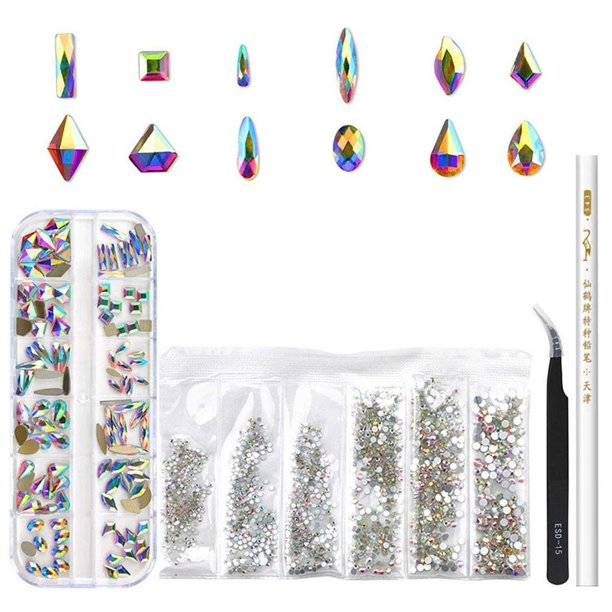 Diamantes de imitación AB cristal Nail Art Set DIY diamantes de imitación gemas para uñas clase transparente multiforma parte posterior plana Juegos de manicura Conjunto de diamantes en forma Guardurnaity CE007372-02