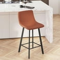 thumbnail image 3 of Merrick Lane Set of 2 Modern Cognac Faux Leather Upholstered Counter Stools with Contoured, Low Back Bucket Seats and Iron Frames, 3 of 12