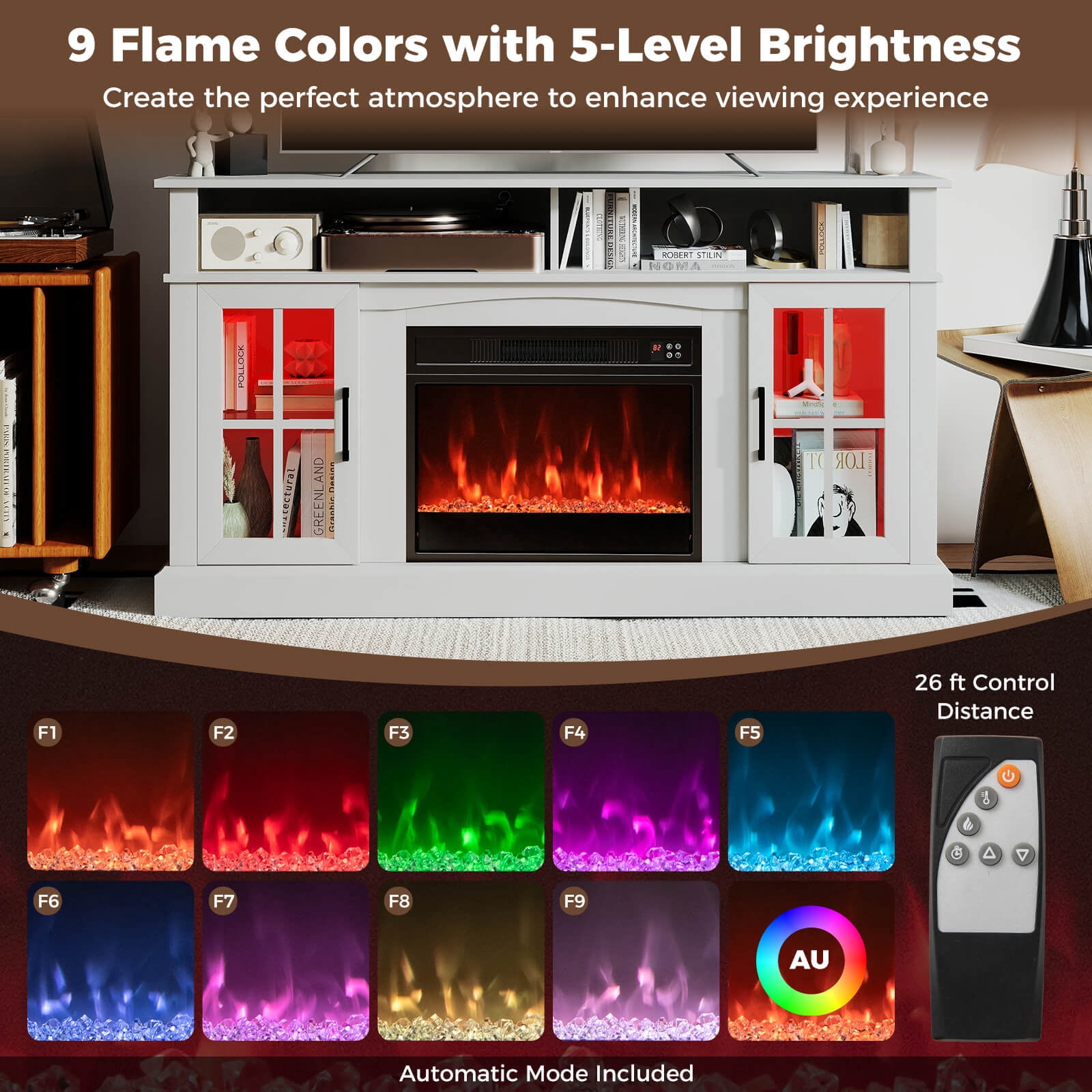 Costway 58" Fireplace TV Stand with LED Lights Entertainment Center for 65 Inch TV White