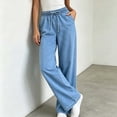 thumbnail image 2 of Women Wide Leg Jeans Lightweight Soft Baggy Drawstring Denim Pants Pull On Straight Leg Casual Trousers Blue L(L), 2 of 5