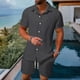 thumbnail image 1 of Ceisia Men's Loose Fit Casual 2-Piece Set Short Sleeve Button-Down Shirt with Elastic Waist Drawstring Shorts Gifts, 1 of 9