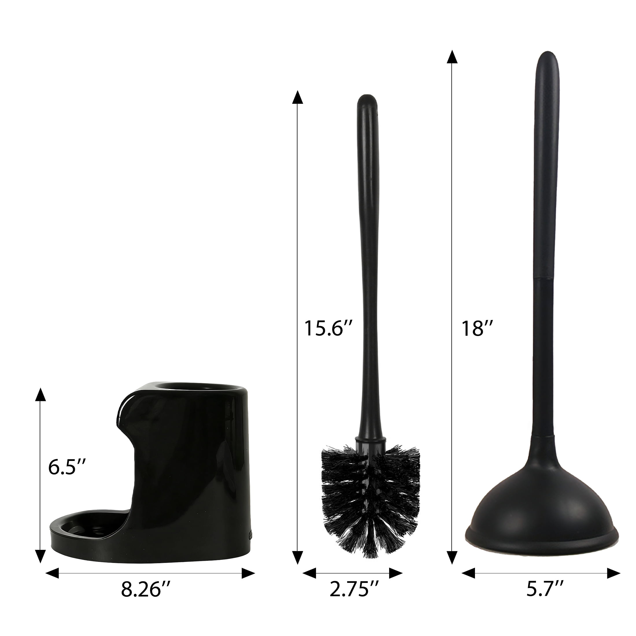 GARITIN Plunger and Toilet Brush Set with Holder, 2 in 1 Toilet Plunger and Brush Combo for Bathroom Cleaning, Black