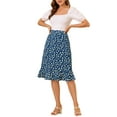 thumbnail image 2 of INSPIRE CHIC Women's Floral High Waist Flowy A-Line Split Ruffle Knee Length Skirts XL Blue, 2 of 7