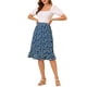 thumbnail image 2 of Faldas midi florales para mujer Inspire Chic, con volantes, cintura alta, fluida, en línea A, con abertura, longitud a la rodilla, color azul, 2 of 7