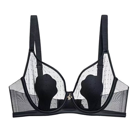 Nilvkv Underwire Bras for Women Push Up Bra Solid Flexible Underwire Mesh Push Up Open Back Bunny Ear Cup Modest Everyday Bra Black 38BC