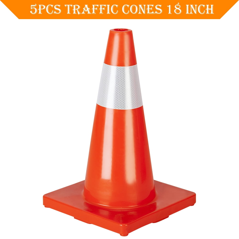 Oshion 5Pcs Traffic Cones 18" Orange Slim Fluorescent Reflective Road