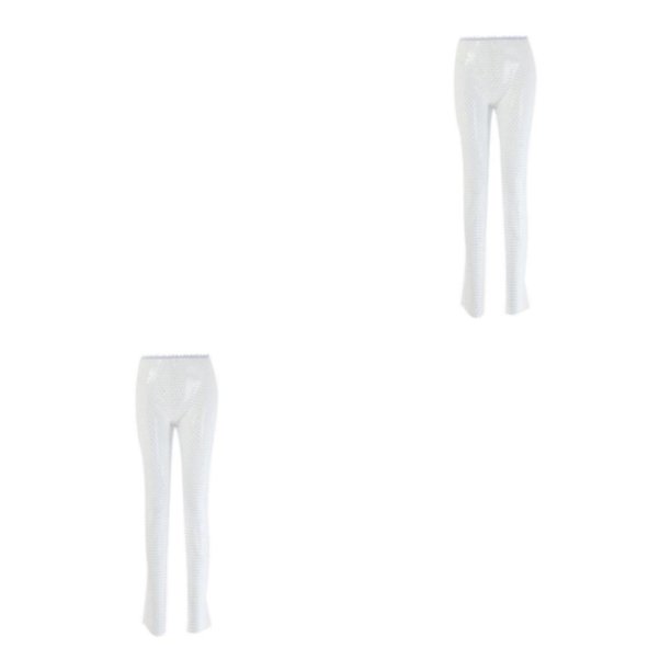 Eigraketly Pantalones transparentes de malla Leggings de rejilla recortados de verano de moda para fiesta de vacaciones blanco Blanco 2piezas