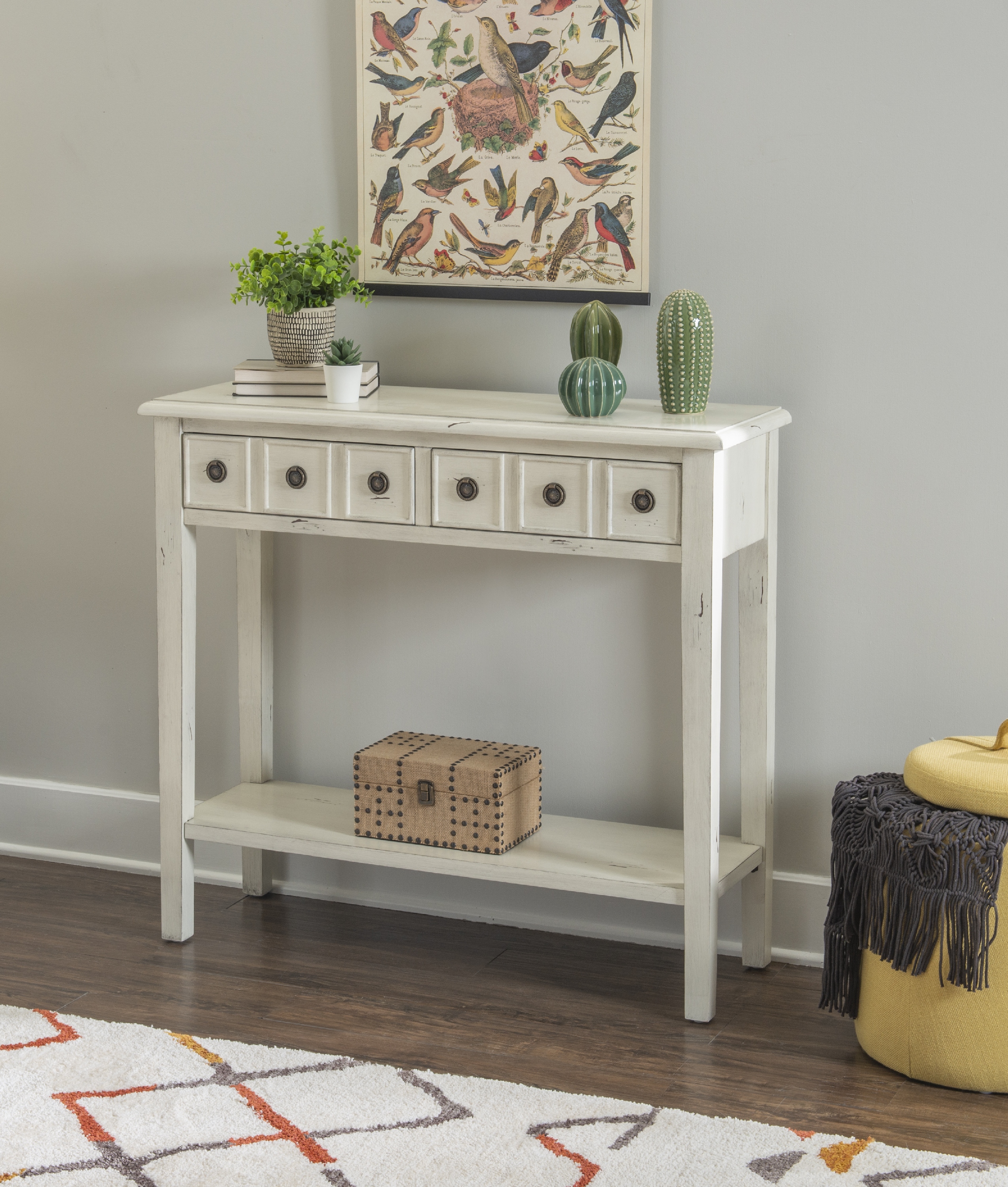 Sadie Farmhouse 2-Drawer Short Console Table with Shelf, Cream - image 3 of 13