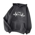 thumbnail image 5 of Pimelu Valentines Day Sweater Women Valentines Hooded Sweater for Women Fashion ECG Graphics Print Oversized Sweatshirts Ladies Long Sleeve Pullover Hoodies Tops with Pocket, 5 of 6
