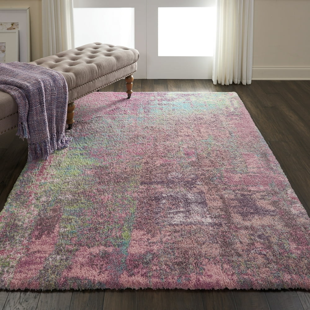 Nourison Abstract Shag Plush Abstract Pink Area Rug