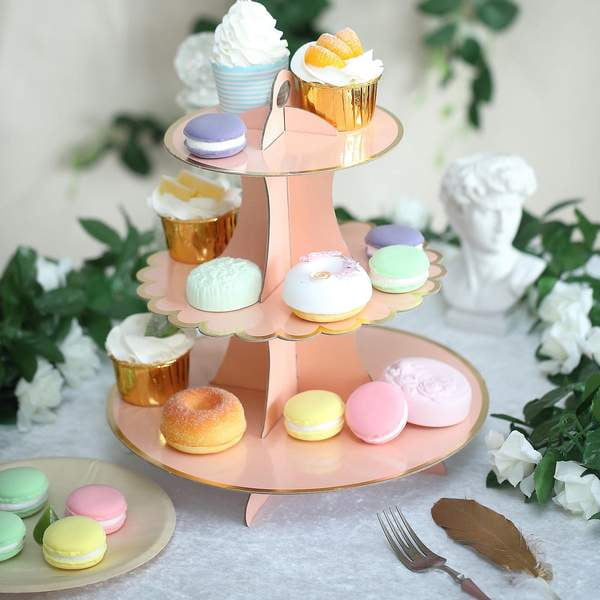 GOLD PINK RED 3 TIER CARDBOARD CUPCAKE STAND XMAS PARTY SILVER WHITE MULTI 