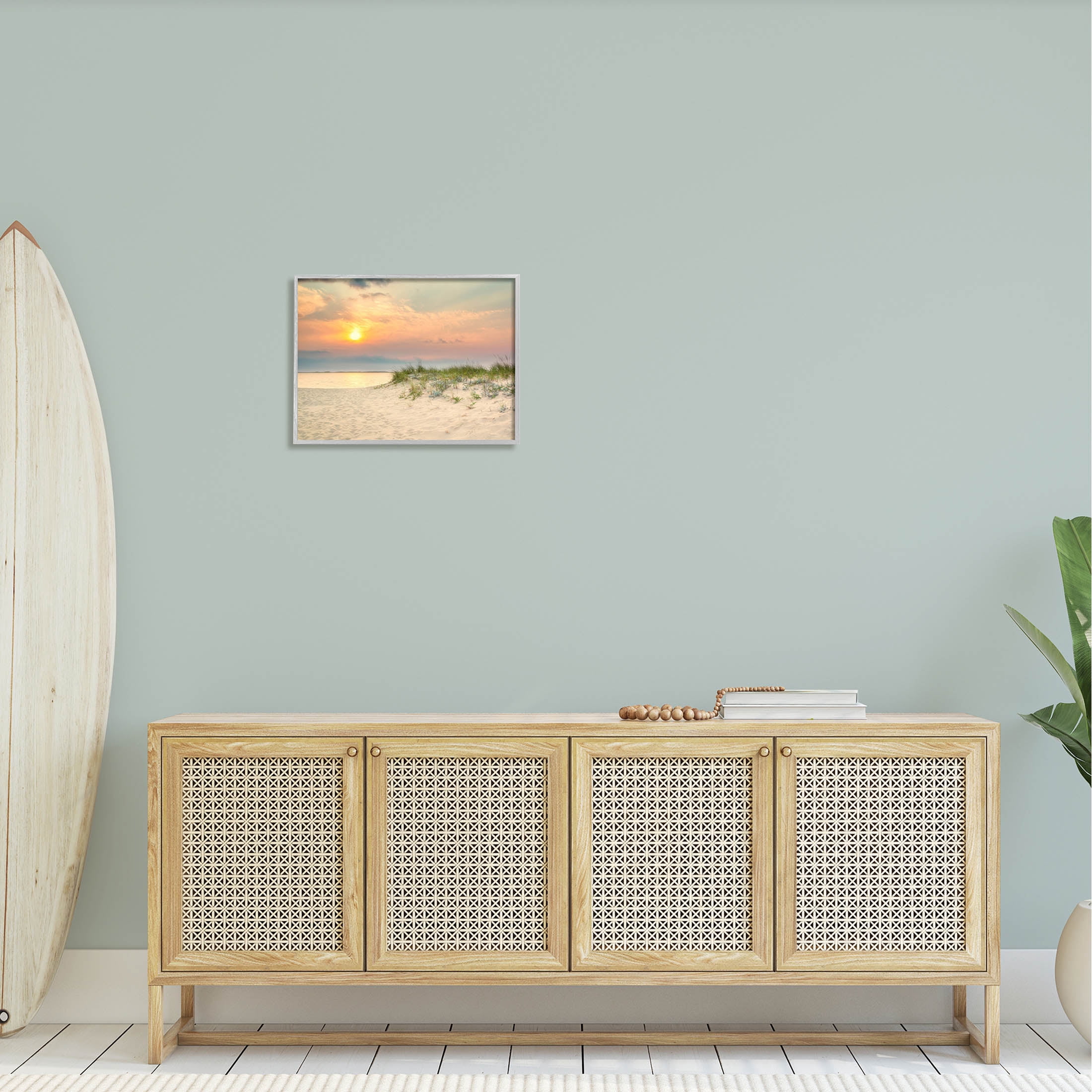 Rising Sun Seaside Beach Morning Coastal Photograph Gray Framed Art Print Wall Art