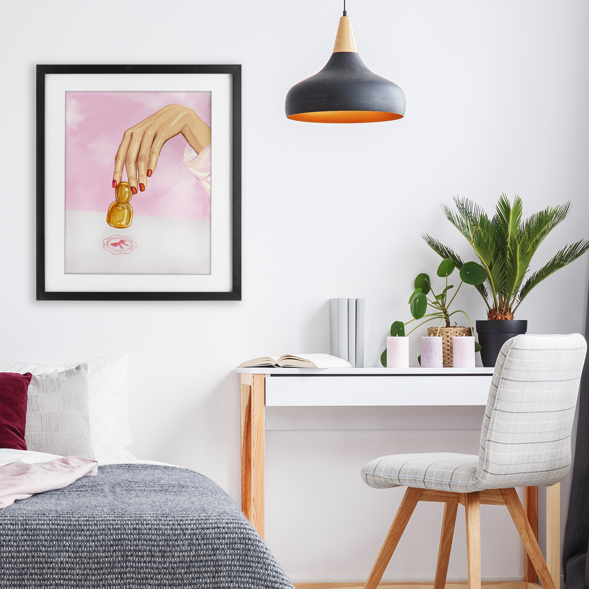 Pink Bow Fashion Stamper Black Framed Print Under Glass, design by Ziwei Li