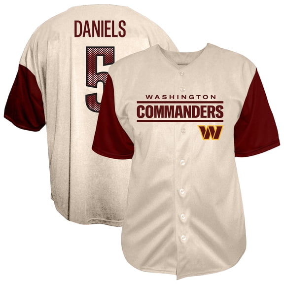Men's Fanatics Jayden Daniels Cream Washington Commanders Big & Tall Baseball Button-Up Shirt