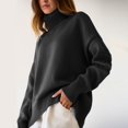 thumbnail image 2 of Duoif Sweaters for Women Trendy Women's Autumn and Winter New Neck Loose Versatile Solid Color Pullover Sweater Women's Sweaters Womens Tops Black S, 2 of 4