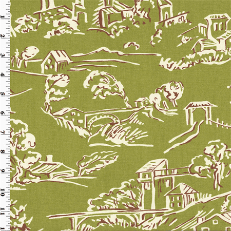 Designer Toile Fabric Designer Cotton Green/Brown Village Toile Print Home Decorating Fabric, Fabric By the Yard ()