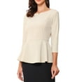 thumbnail image 1 of INSPIRAR CHIC Blusas Peplum para Mujeres de Manga 3/4 con Cinturón Elegante para Trabajo XL Beige, 1 of 6