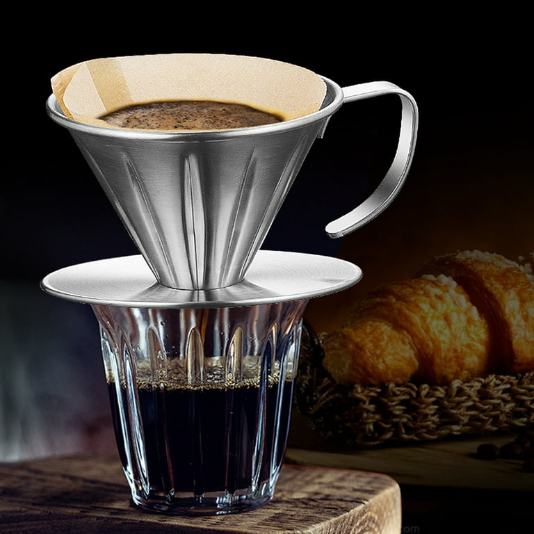 LHS Pour Over Coffee Dripper Stainless Steel Coffee Filter Metal Cone  Filter Paperless Reusable Coffee Filter Single Cup Coffee Maker 1-2 Cup  With