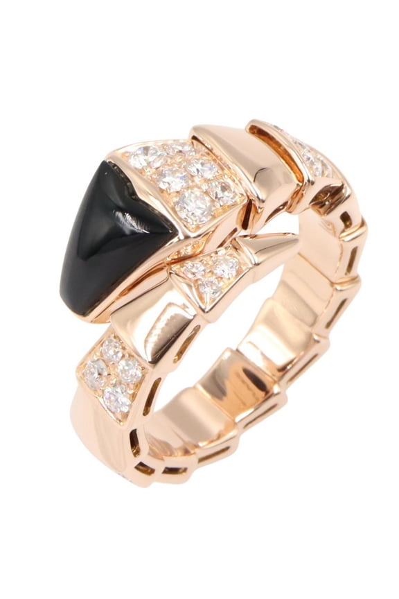 Pre-Owned Bulgari BVLGARI Serpenti Viper S Onyx Diamond Ring - Ring/Finger Jewelry 18KPG (Pink...
