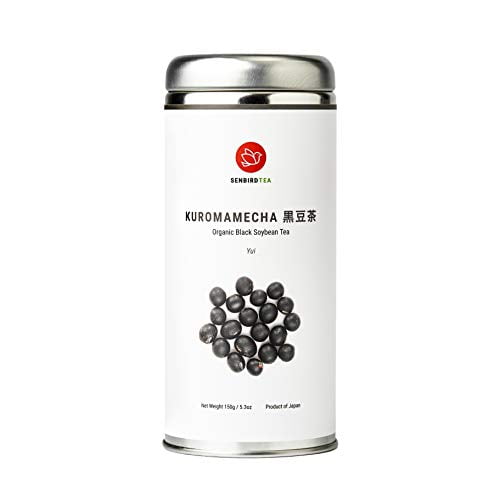 Senbird Organic Kuromame Tea, Roasted Black Soybean Herbal Tea - Kuromamecha Yui | 150g Japanese Black Soybean Tea From Hokkaido, Japan | Organic Japanese Loose Leaf Herbal Tea in Airtight T