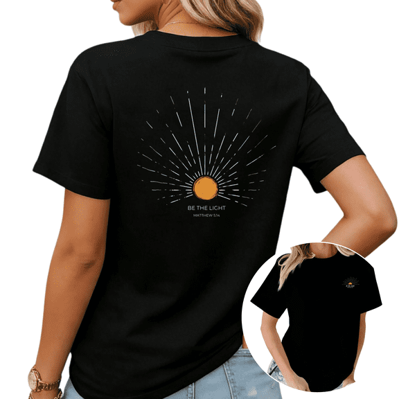 Faith Inspired Be The Light Matthew 5:14 Christian Tees Womans T-shirt Tops Black/White S-5XL