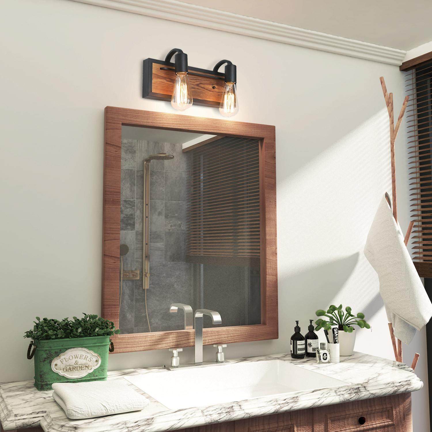 LNC 2-Light Black and Brown Farmhouse Bathroom Vanity Light,14.2"L x 4.3"D x 5.9"H