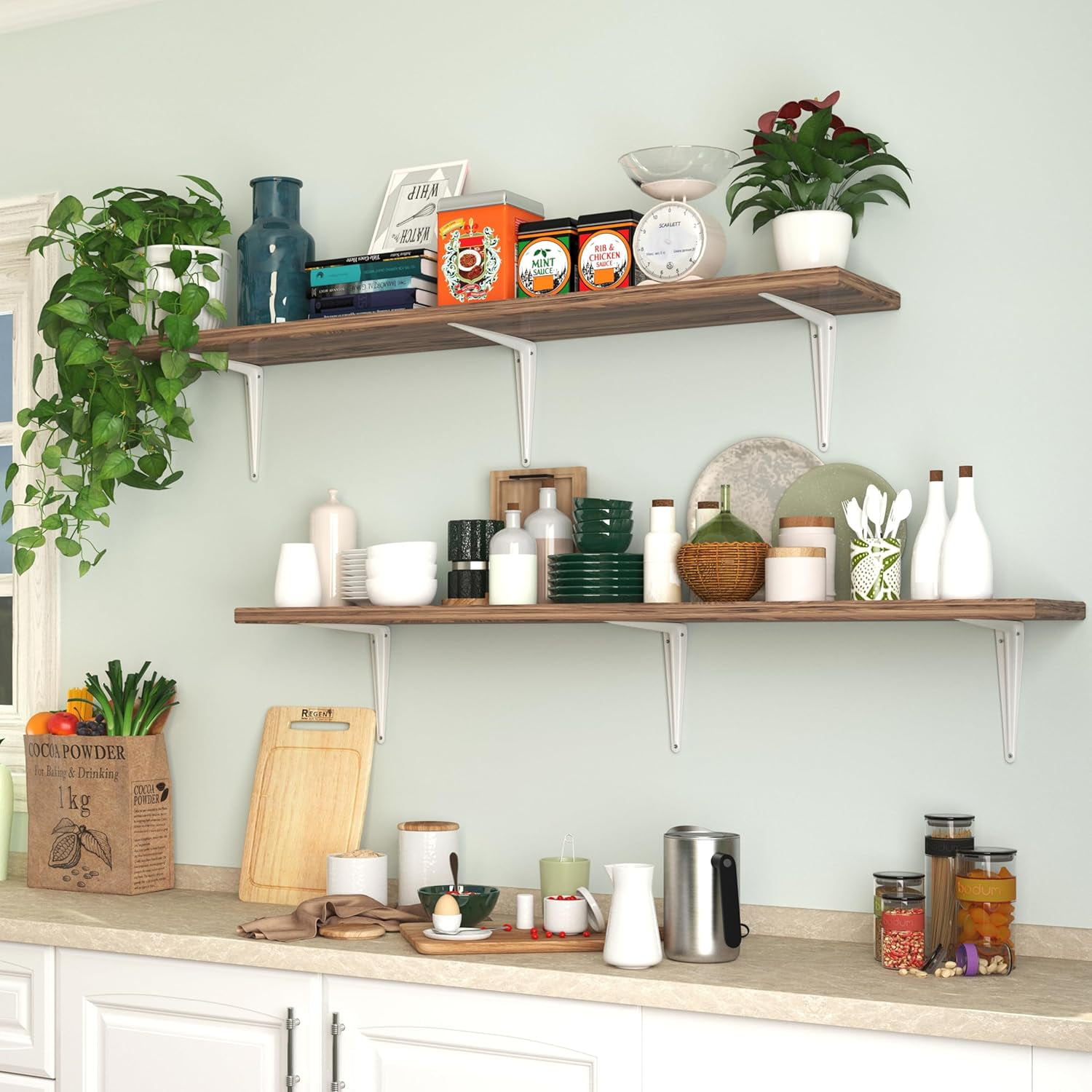 20 Pack Shelf Brackets 12 Inch, White Metal Brackets for Shelves, L Shape Shelving Brackets (White, 12" x 10")