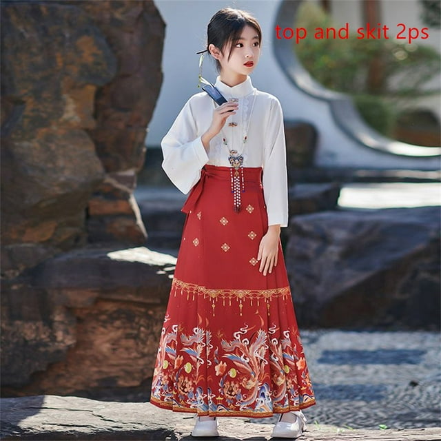 Jupe Visage de Cheval pour Filles Style Traditionnel Chinois Robe Hanfu Été Style Tang Jupe FJH