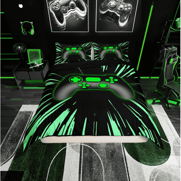 Erosebridal Gradient Gamepads Comforter Cover Twin,Video Game Bedding Twin Size,Abstract Geometric Duvet Cover Twin,Breathable Gamer Room Decor,Reversible,2-Piece(No Comforter)